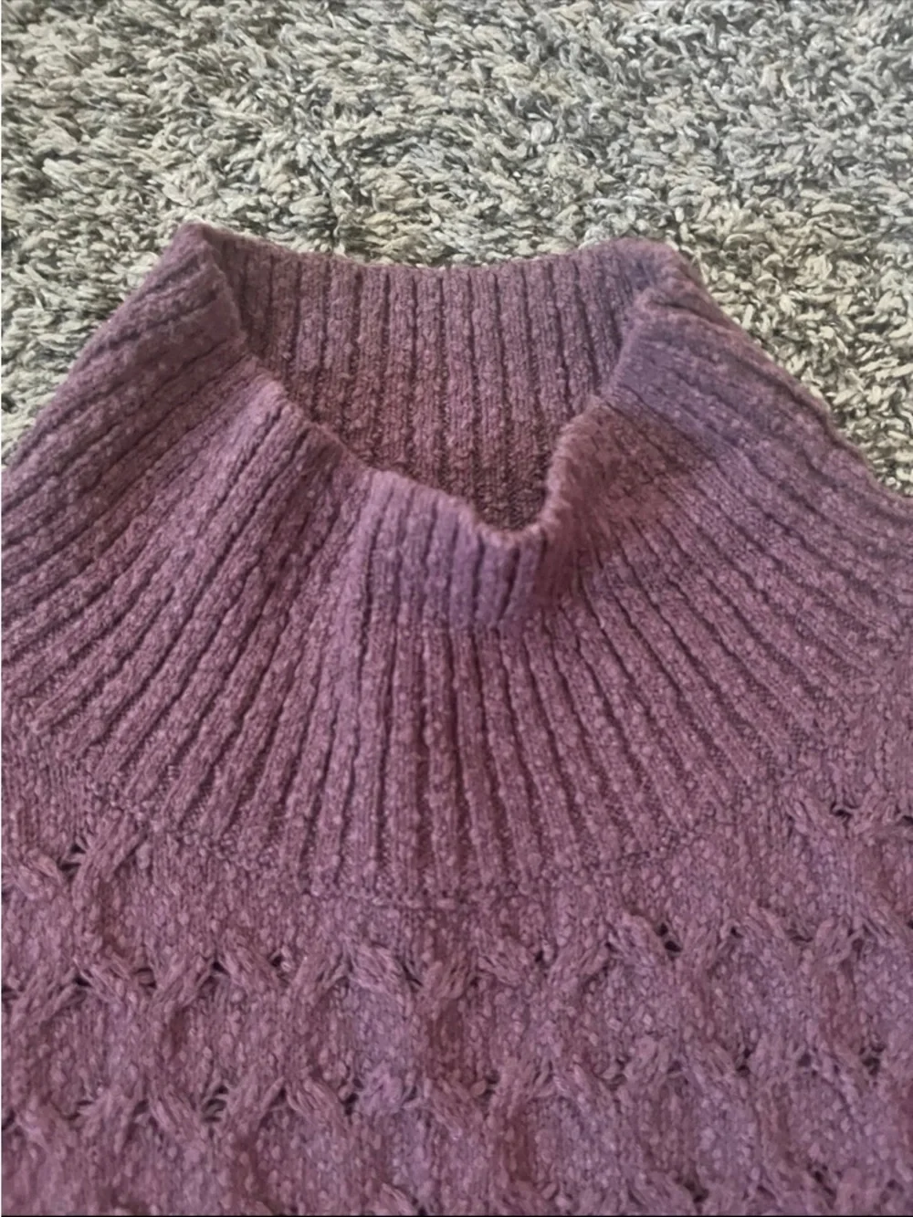Free People Rosemary Knit Top Medium Plum Purple Mock Neck Cable Knit Sleeveless